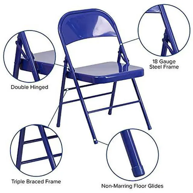 Alt view image 4 of 7 - EMMA + OLIVER 2 Pack Cobalt Blue Triple Braced & Double Hinged Metal Folding Chair