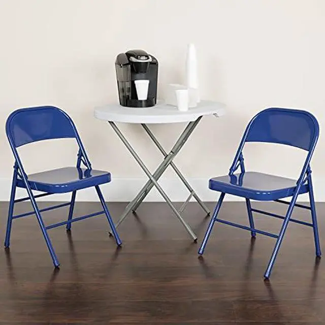 Main image of EMMA + OLIVER 2 Pack Cobalt Blue Triple Braced & Double Hinged Metal Folding Chair