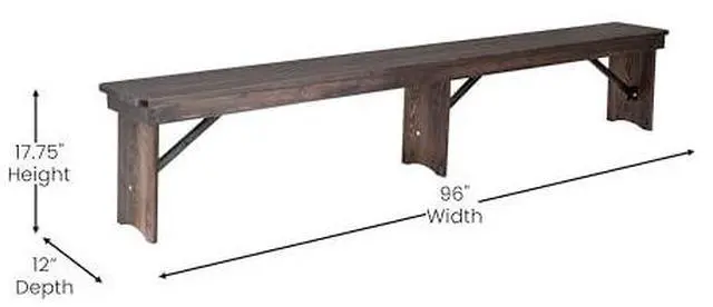 Alt view image 2 of 7 - EMMA + OLIVER Pacia 8' x 12" Solid Pine Folding Farm Bench in Mahogany