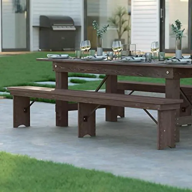 Alt view image 4 of 7 - EMMA + OLIVER Pacia 8' x 12" Solid Pine Folding Farm Bench in Mahogany