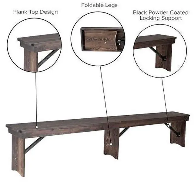 Alt view image 6 of 7 - EMMA + OLIVER Pacia 8' x 12" Solid Pine Folding Farm Bench in Mahogany