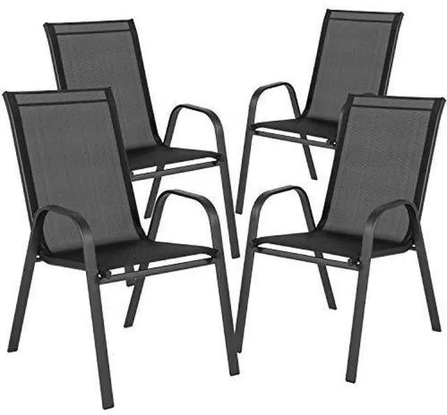 Alt view image 3 of 7 - EMMA + OLIVER 4 Pack Black Outdoor Stack Chair with Flex Comfort Material - Patio Stack Chair