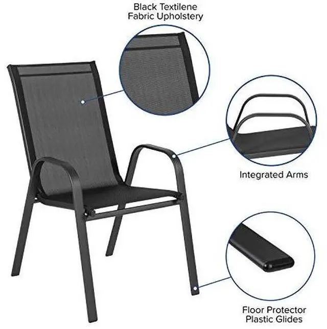 Alt view image 5 of 7 - EMMA + OLIVER 4 Pack Black Outdoor Stack Chair with Flex Comfort Material - Patio Stack Chair
