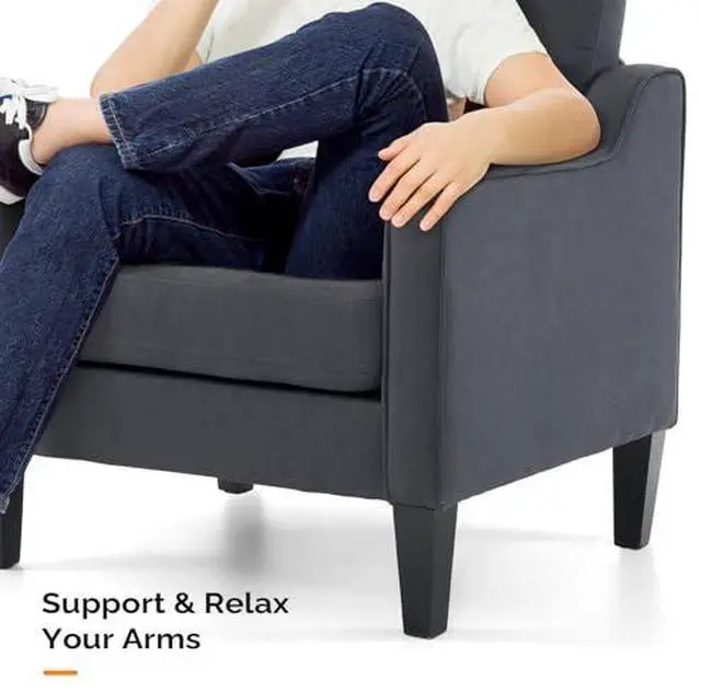 Alt view image 6 of 7 - VINGLI Accent Chairs Set of 2 Living Room Chairs Dark Grey Reading Chair for Bedroom Scooped Arm Chair Mid Century Modern Linen Chairs Upholstered Comfy Chair for Apartment, Waiting Room