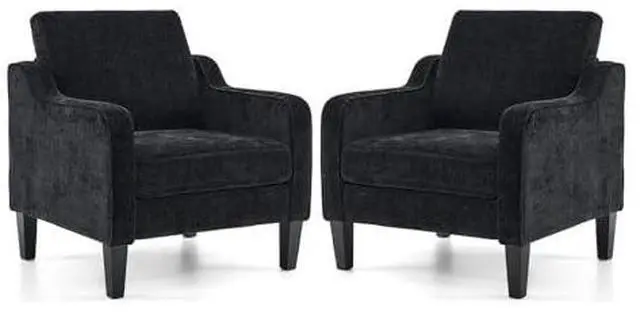 Main image of VINGLI Living Room Chairs Set of 2, Black Accent Chair 5.5" Thick Seat Cushion Comfy Chair Soft Chenille Side Chair Upholstered Arm Chair for Bedroom, Play Room, Apartment, Office (Black)