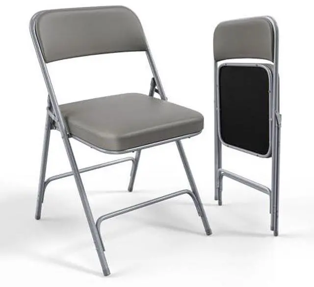 Main image of VINGLI Padded Folding Chairs with Thick Seat Cushion, Portable, Durable & Extra Comfortable Foldable Chairs for Indoor & Outdoor Events, Banquet, Party, Dinning, Work, Craft, PU, Gray, 2 Pack