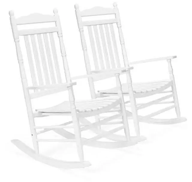 Main image of VINGLI Wooden Rocking Chair, Outdoor Chair with 450 lbs Support, Relaxing Rocker with Solid Wood High Back Seat Reclining Seat for Deck, Garden, Backyard, Porch, Indoor or Outdoor Use (White, 2PCS)