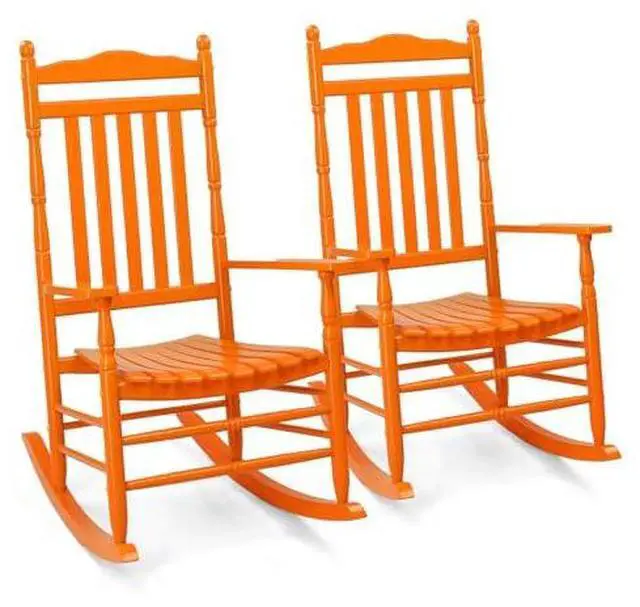 Main image of VINGLI Wooden Rocking Chair, Outdoor Chair with 450 lbs Support, Relaxing Rocker with Solid Wood High Back Seat Reclining Seat for Deck, Garden, Backyard, Porch, Indoor or Outdoor Use (Orange, 2PCS)