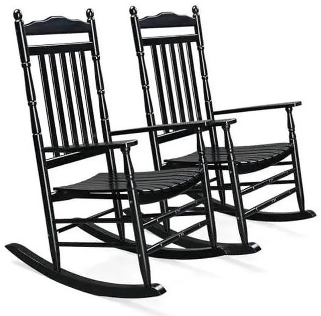 Main image of VINGLI Wooden Rocking Chair, Outdoor Chair with 450 lbs Support, Relaxing Rocker with Solid Wood High Back Seat Reclining Seat for Deck, Garden, Backyard, Porch, Indoor or Outdoor Use (Black, 2PCS)