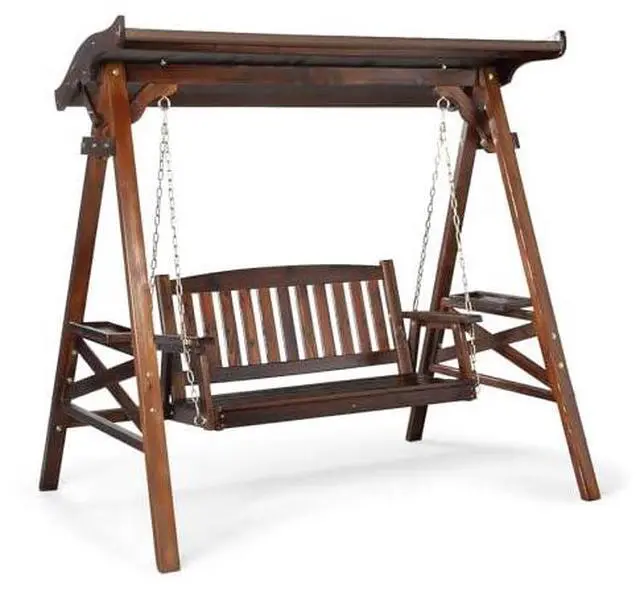 Main image of VINGLI Porch Swing with Stand, Porch Swing with Canopy, Waterproof Patio Swing with Cup Holder, Outdoor Swing Set for Garden, Yard, Patio, Rustic