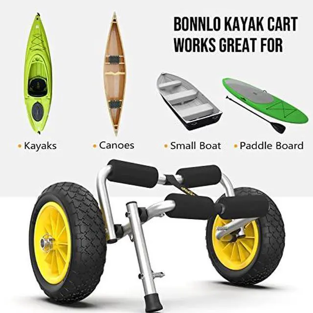 Alt view image 4 of 7 - Bonnlo Foldable Kayak Cart, Lightweight Aluminum Alloy Frame, Universal Dolly Cart with 10'' Durable Solid Tires for Canoes, Paddle Boards, Boats, Strong 1.75" Thick Prongs