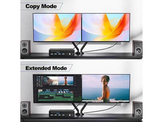 Alt view image 4 of 7 - HDMI KVM Switch Monitors 2 Computers, 8K60HZ/4K120Hz KVM Switch Dual Monitors 2 Computers with 4 USB 3.0 Port, HDMI KVM Switch 2 Port Support Button and Remote Switch, 2 PC Sharing 4 USB Devices