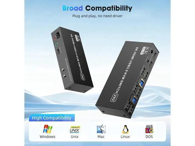 Alt view image 4 of 7 - HDMI KVM Switch 2 Monitors 2 Computers Support 8K@60Hz 4K@60Hz, Dual Monitor KVM Switcher PC Extended Display for 2 Ports PC Share 4 USB 3.0 Keyboard Mouse Printer with Desktop Controller