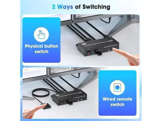 Alt view image 7 of 7 - HDMI KVM Switch 2 Monitors 2 Computers Support 8K@60Hz 4K@60Hz, Dual Monitor KVM Switcher PC Extended Display for 2 Ports PC Share 4 USB 3.0 Keyboard Mouse Printer with Desktop Controller