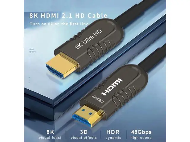 Alt view image 7 of 7 - 8K HDMI Fiber Optic Long Cable 164FT/50M, Ultra 48Gbps Unidirectional High Speed 3D 8K@60Hz 4K@120Hz 144Hz Braided HDMI Cord eARC HDR10 HDCP 2.2&2.3 Compatible with Roku TV/PS5/HDTV/Blu-ray