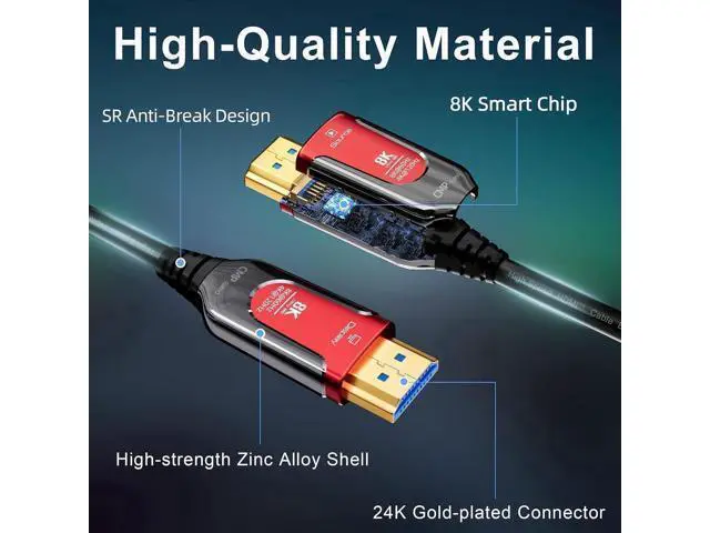 Alt view image 4 of 7 - 8K Fiber Optic Gaming HDMI 2.1 Plenum-Rated Cable, 48Gbps High Speed 3D 8K60 4K120 144Hz HDMI Cord eARC HDR10 HDCP 2.2&2.3 Compatible with Roku-TV/PS5/HDTV/Blu-ray - 164FT/50M, Red