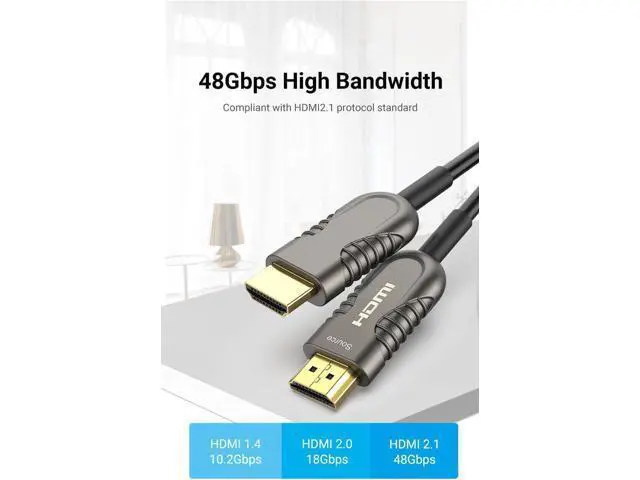 Alt view image 4 of 7 - 8K HDMI Fiber Optic Long Cable 164FT/50M, Ultra 48Gbps Unidirectional High Speed 3D 8K@60Hz 4K@120Hz 144Hz Braided HDMI Cord eARC HDR10 HDCP 2.2&2.3 Compatible with Roku TV/PS5/HDTV/Blu-ray