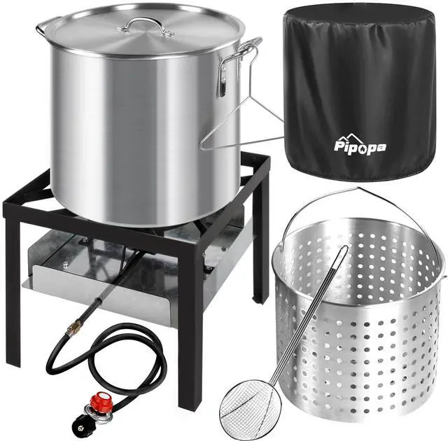 Main image of 60QT Crawfish Boiler | Seafood Boiling Kit | Dustproof Cover & 12" Skimmer Included | 110,000BTU Propane Jet Burner | 0-20 PSI CSA Certified Regulator | Crab Boil Pot for Outdoor Backyard Cooking