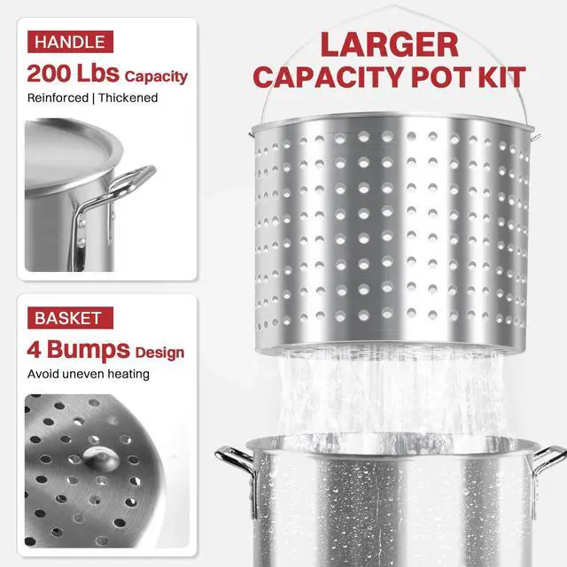Alt view image 4 of 7 - 100QT Crawfish Boiler | Seafood Boiling Kit | Dustproof Cover & 16" Skimmer Included | 110,000BTU Propane Jet Burner | 0-20 PSI CSA Certified Regulator | Crab Boil Pot for Outdoor Backyard Cooking