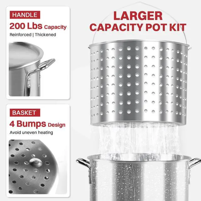 Alt view image 4 of 7 - 80QT Crawfish Boiler | Seafood Boiling Kit | Dustproof Cover & 16" Skimmer Included | 110,000BTU Propane Jet Burner | 0-20 PSI CSA Certified Regulator | Crab Boil Pot for Outdoor Backyard Cooking
