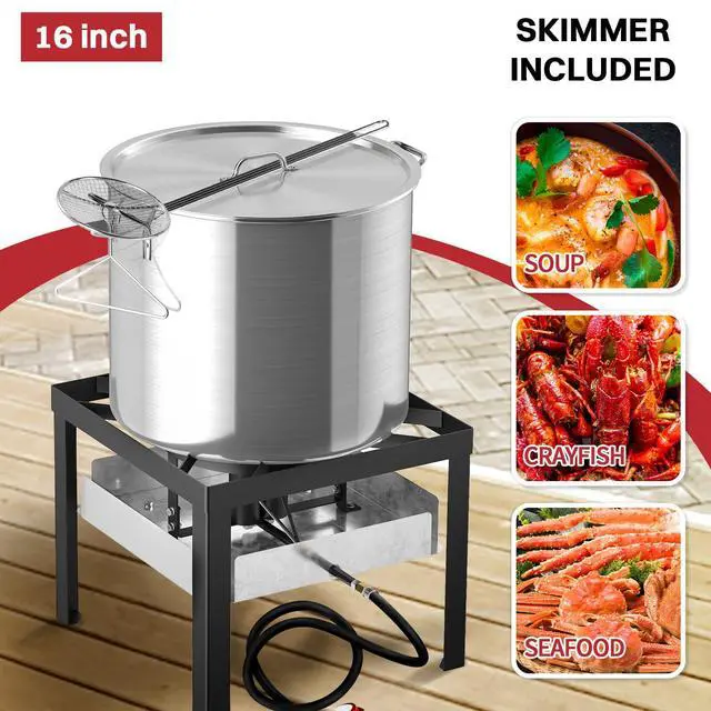 Alt view image 6 of 7 - 80QT Crawfish Boiler | Seafood Boiling Kit | Dustproof Cover & 16" Skimmer Included | 110,000BTU Propane Jet Burner | 0-20 PSI CSA Certified Regulator | Crab Boil Pot for Outdoor Backyard Cooking