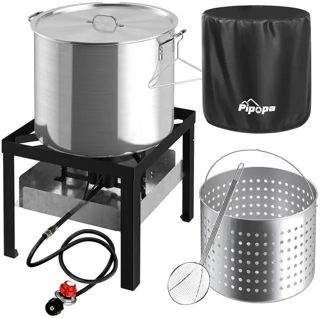 Main image of 50QT Crawfish Boiler | Seafood Boiling Kit | Dustproof Cover & 12" Skimmer Included | 110,000BTU Propane Jet Burner | 0-20 PSI CSA Certified Regulator | Crab Boil Pot for Outdoor Backyard Cooking