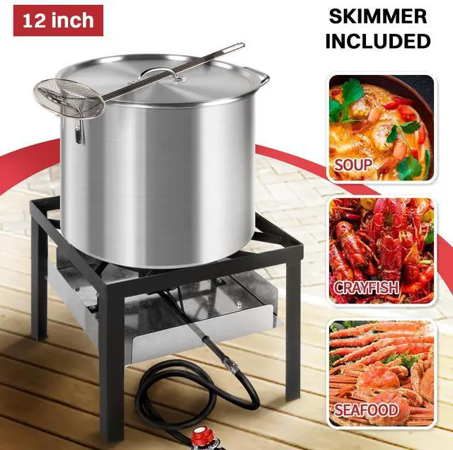 Alt view image 6 of 7 - 60QT Crawfish Boiler | Seafood Boiling Kit | Dustproof Cover & 12" Skimmer Included | 110,000BTU Propane Jet Burner | 0-20 PSI CSA Certified Regulator | Crab Boil Pot for Outdoor Backyard Cooking