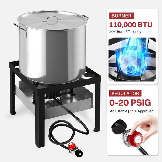 Alt view image 5 of 7 - 50QT Crawfish Boiler | Seafood Boiling Kit | Dustproof Cover & 12" Skimmer Included | 110,000BTU Propane Jet Burner | 0-20 PSI CSA Certified Regulator | Crab Boil Pot for Outdoor Backyard Cooking