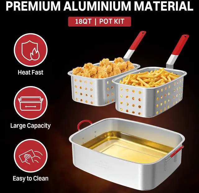 Alt view image 3 of 7 - 18QT Outdoor Propane Fish Fryer | 50,000 BTU Propane Deep Fryer | Includes 2 Baskets | Lid | Cover | 9" Fryer Tong & 6" Thermometer | Perfect for Cooking Fish, Chicken Wings, and Fries