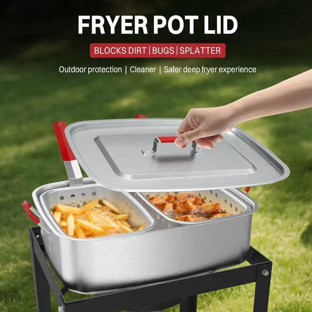 Alt view image 4 of 7 - 18QT Outdoor Propane Fish Fryer | 50,000 BTU Propane Deep Fryer | Includes 2 Baskets | Lid | Cover | 9" Fryer Tong & 6" Thermometer | Perfect for Cooking Fish, Chicken Wings, and Fries