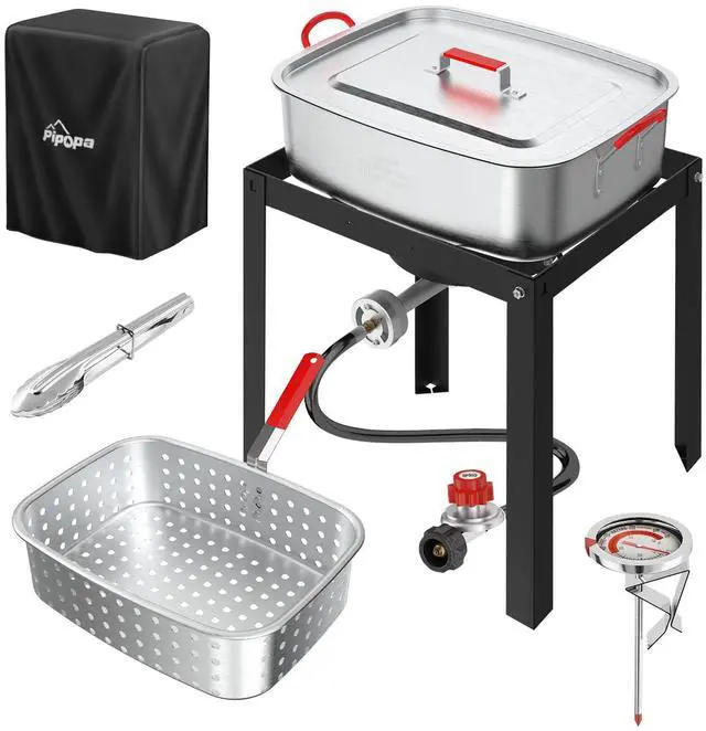 Main image of 18QT Outdoor Propane Fish Fryer | 50,000 BTU Propane Deep Fryer | Includes 18QT Basket | Lid | Cover | 9" Fryer Tong & 6" Thermometer | Perfect for Cooking Fish, Chicken Wings, and Fries
