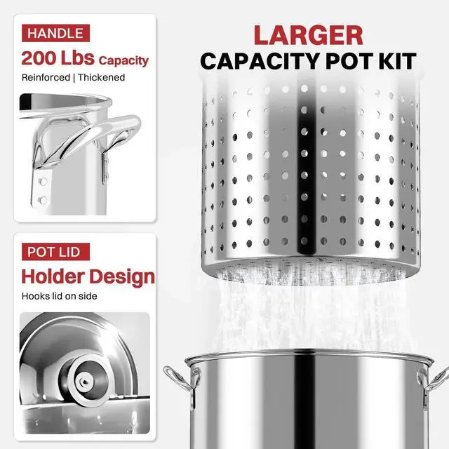 Alt view image 4 of 7 - 40QT Turkey Fryer Set | Stainless Steel | Outdoor Fryer | Cover & Skimmer Included | 50,000 BTU Propane Burner | Seafood Boil & Crawfish Boiler | Perfect for Holiday and Seasonal Cooking