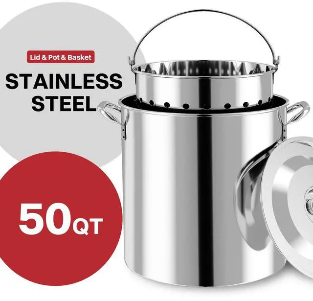 Alt view image 3 of 7 - 50QT Crawfish Boiler | Stainless Steel Seafood Boil Pot with Basket | Cover & 12" Skimmer Included | 110,000 BTU Propane Jet Burner | 20 PSI CSA Regulator | Outdoor Backyard Cajun Seafood Cooker