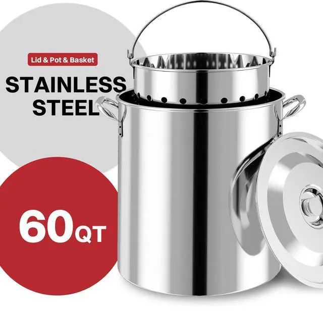Alt view image 3 of 7 - 60QT Crawfish Boiler | Stainless Steel Seafood Boil Pot with Basket | Cover & 12" Skimmer Included | 110,000 BTU Propane Jet Burner | 20 PSI CSA Regulator | Outdoor Backyard Cajun Seafood Cooker