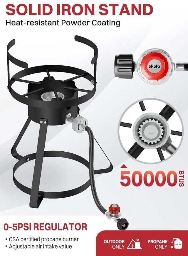 Alt view image 2 of 7 - 30QT Stainless Steel Turkey Fryer | Outdoor Fryers | Waterproof Cover & Basket Included | 50,000 BTU Propane Burner | Ideal for Turkey, Seafood Boil & Cajun Cooking