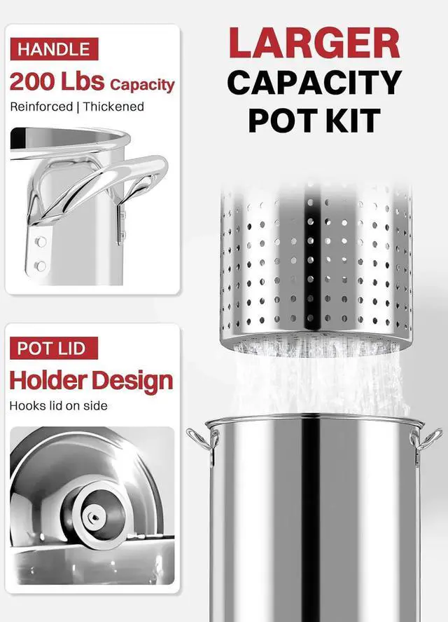 Alt view image 4 of 7 - 30QT Stainless Steel Turkey Fryer | Outdoor Fryers | Waterproof Cover & Basket Included | 50,000 BTU Propane Burner | Ideal for Turkey, Seafood Boil & Cajun Cooking