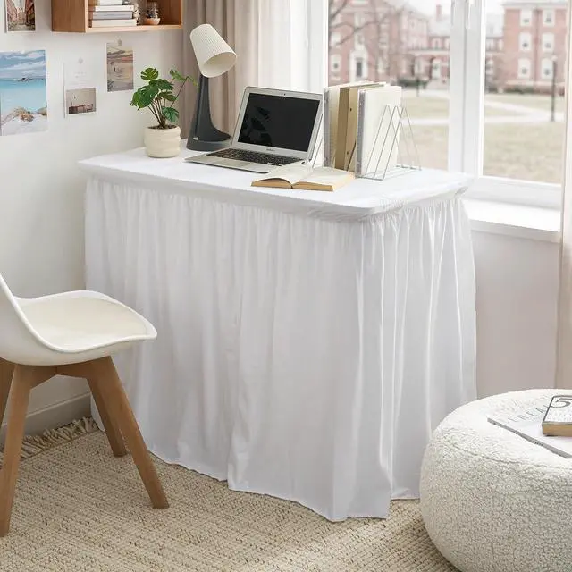 Main image of 42" Length Luxury Plush Dorm Desk Skirt - White