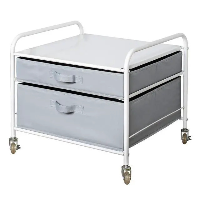 Alt view image 4 of 6 - Mini-Fridge Stand on Wheels - Supreme Organization - White Metal Frame with Gray Drawers