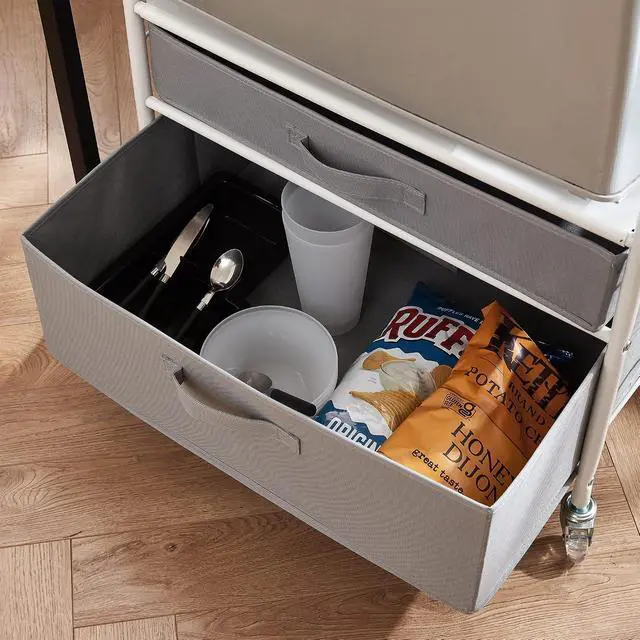 Alt view image 2 of 6 - Mini-Fridge Stand on Wheels - Supreme Organization - White Metal Frame with Gray Drawers