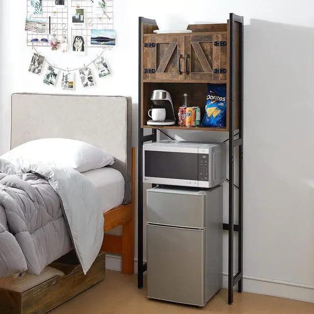 Alt view image 2 of 7 - Yak About It® Dorm Hutch - Over the Fridge Organizer - Dark Wood Walnut