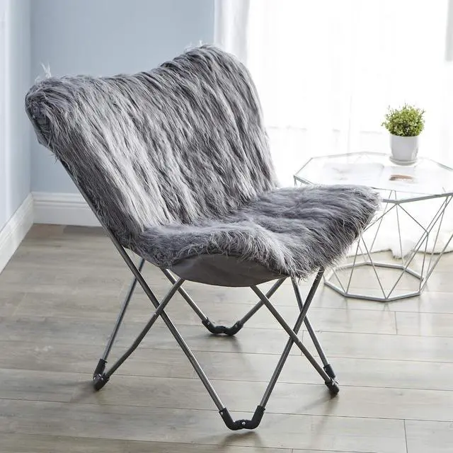 Main image of Fur Butterfly Chair - Dark Gray