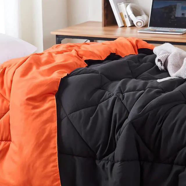 Alt view image 2 of 6 - Orange/Black Reversible Twin XL Comforter