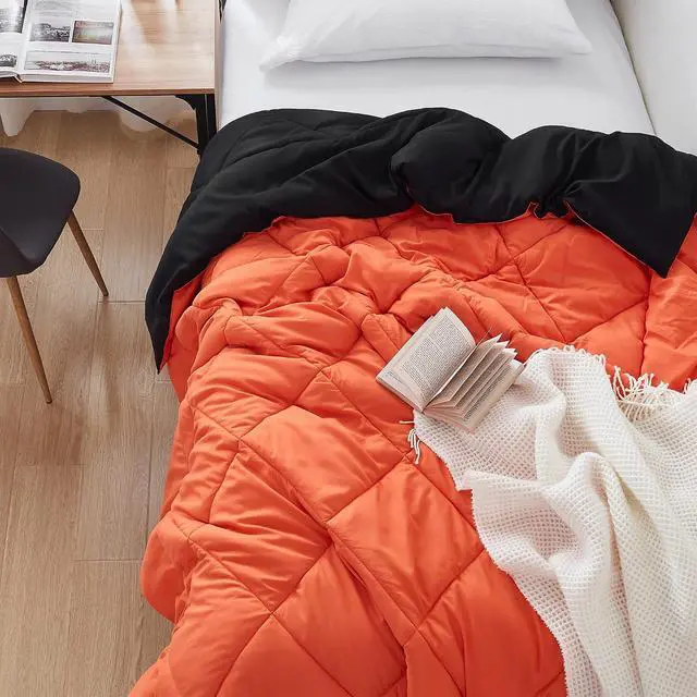 Alt view image 4 of 6 - Orange/Black Reversible Twin XL Comforter