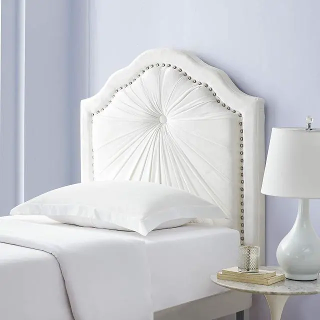 Alt view image 2 of 3 - Plush Pleated Double Bevel College Dorm Headboard - White - with Legs