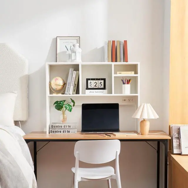 Main image of The College Cube Dorm Desk Bookshelf with Outlet - White