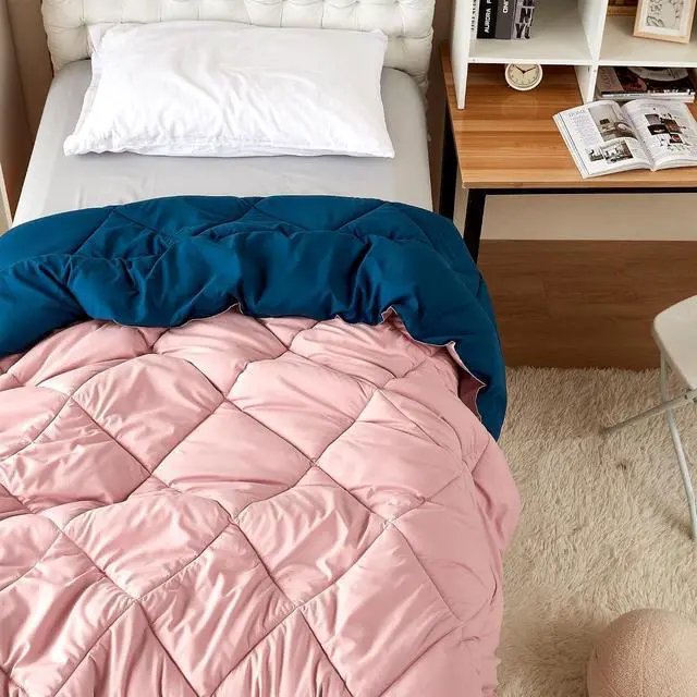 Alt view image 3 of 4 - Silver Pink/Nightfall Navy Reversible Twin XL Comforter