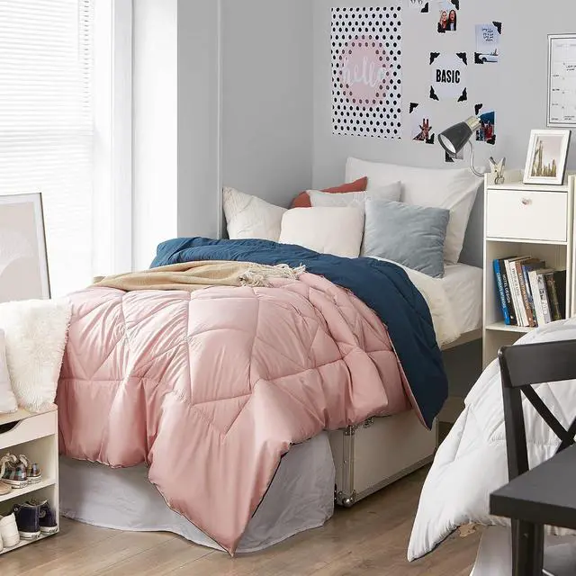 Alt view image 4 of 4 - Silver Pink/Nightfall Navy Reversible Twin XL Comforter