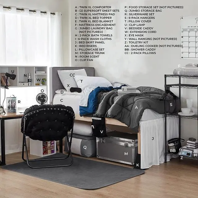 Alt view image 4 of 7 - 100% Complete - Twin XL Bedding & Dorm Essentials Package - Granite Gray/Nightfall Navy Color Set