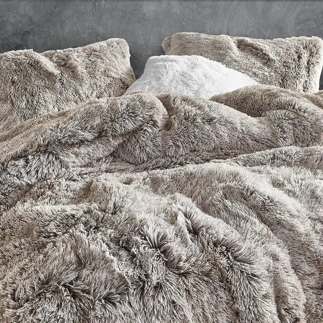 Alt view image 2 of 7 - are You Kidding Coma Inducer Oversized King Comforter Set - Frost Chocolate | Shaggy fluffy plush comforter set with premium bedding materials for Coma Worthy Sleep.
