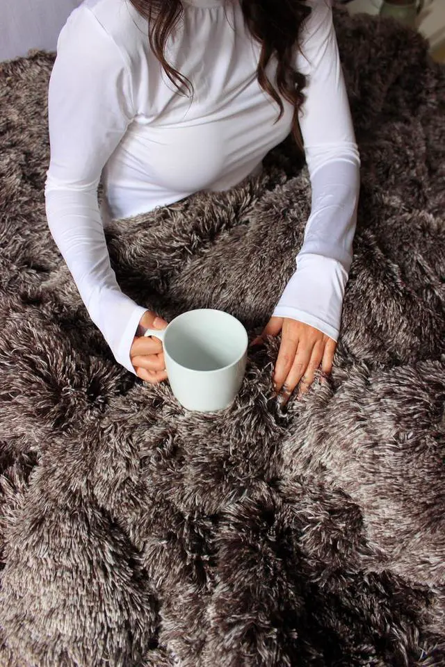 Alt view image 7 of 7 - are You Kidding Coma Inducer Oversized King Comforter Set - Frost Chocolate | Shaggy fluffy plush comforter set with premium bedding materials for Coma Worthy Sleep.